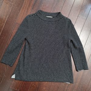 LOFT striped Mock Neck Notched Hem Knit Sweater